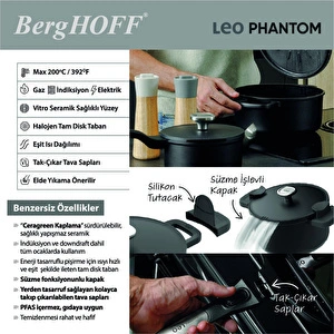 Berghoff Leo Phantom Yapışmaz Kapaklı Tencere 24 Cm görseli 4