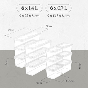 Vienev 12'li Block Buzdolabı Ve Derin Dondurucu Sızdırmaz Saklama Kabı Şeffaf 6x(1,4-0,7 Lt) görseli 3