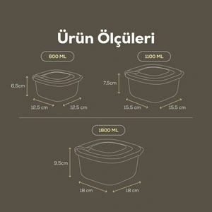 Vienev 9'lu 3x(600-1100-1800 Ml) Mikrodalga Ve Difrize Uygun Vip Kapaklı Özel Saklama Kabı Seti Mavi