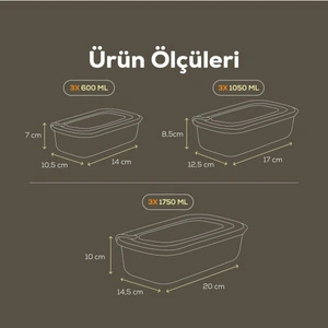 Vienev 9'lu Vip Dikdörtgen Mikrodalga Ve Difrize Uygun Saklama Kabı Seti Mavi 3x(1750,1050,600 Ml)