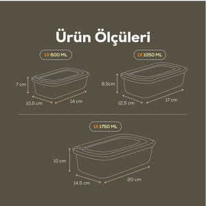 Vienev 3'lü Vip Dikdörtgen Mikrodalga Ve Difrize Uygun Saklama Kabı Seti Mavi 1x(1750,1050,600 Ml)