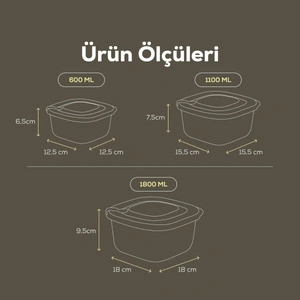 Vienev 12'li 4x(600-1100-1800 Ml) Mikrodalga Ve Difrize Uygun Vip Kapaklı Özel Saklama Kabı Seti Yeşil görseli 2