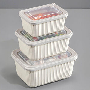 Vienev 3'lü Vip Dikdörtgen Mikrodalga Ve Difrize Uygun Saklama Kabı Seti Bej 1x(1750,1050,600 Ml)