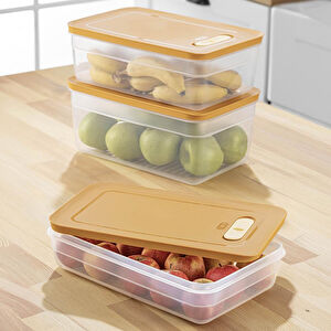 Vienev 3'lü Ayarlı Sebze Ve Meyve Saklama Kabı Seti Turuncu 1x(2,5-3,8-5 Li̇tre)