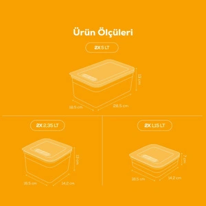 Vienev 6'lı Hava Kanallı Ayarlanabilir Sebze Ve Meyve Saklama Kabı 2x(1,15-2,35-5 lt) turuncu