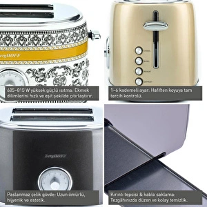 Berghoff Gem Metallic Gri İki Dilim Ekmek Kızartma Makinesi görseli 3