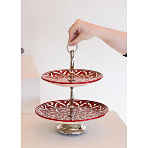The Mia Corallo 2 Katlı Kek Pasta Servisi Kırmızı 27x22x31 görseli 3