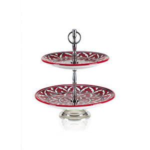 The Mia Corallo 2 Katlı Kek Pasta Servisi Kırmızı 27x22x31 görseli 1