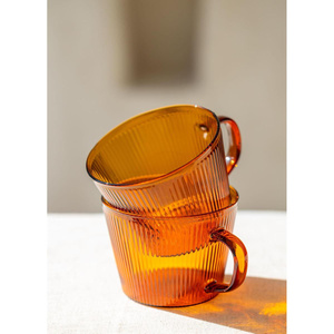 The Mia Striped Borosilikat Cam Kahve Kupası Amber 310 Ml görseli 4