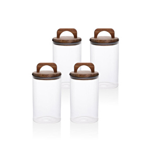 The Mia Akasya Kulplu Cam Kavanoz Seti 4 Parça 1000 Ml görseli 1