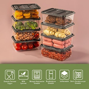 Vienev 8'li 775 Ml Buzdolabı Düzenleyici Organizer Mikrodalgaya Uygun Difriz Saklama Kabı Gri görseli 4