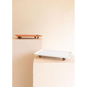 The Mia Limoges Ahşap Ayaklı Servis Tabağı Terracota 28x20x5 Cm görseli 3