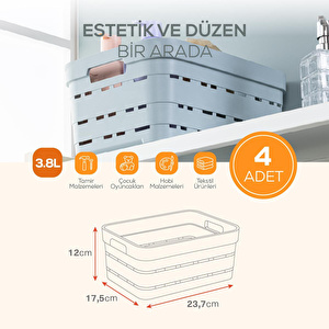 Vienev 4'lü 3,8 Litre Delikli Saklama Kutusu Mavi