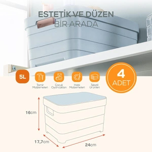 Vienev 4'lü Kapaklı 5 Litre Saklama Kutusu Beyaz görseli 2