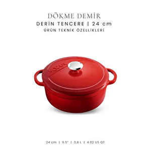 Voeux Kitchenware L'amour Kırmızı Derin Döküm Tencere 24 Cm görseli 4
