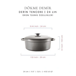 Voeux Kitchenware Gracieuse Gri Derin Döküm Tencere 24 Cm görseli 2