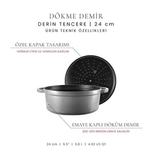 Voeux Kitchenware Gracieuse Gri Derin Döküm Tencere 24 Cm görseli 3