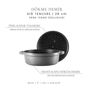 Voeux Kitchenware Gracieuse Gri Sığ Döküm Tencere 28 Cm görseli 3