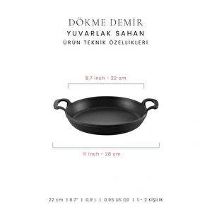 Voeux Kitchenware Elegance Siyah Yuvarlak Döküm Sahan Ve Ahşap Nihale 22 Cm görseli 2