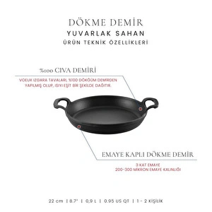 Voeux Kitchenware Elegance Siyah Yuvarlak Döküm Sahan Ve Ahşap Nihale 22 Cm görseli 3