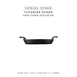 Voeux Kitchenware Elegance Siyah Yuvarlak Döküm Sahan Ve Ahşap Nihale 22 Cm görseli 4