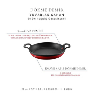 Voeux Kitchenware L'amour Kırmızı Yuvarlak Döküm Sahan Ve Ahşap Nihale 22 Cm görseli 3
