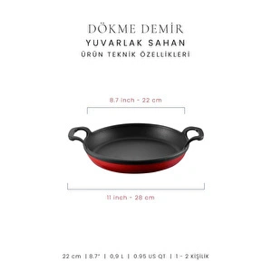 Voeux Kitchenware L'amour Kırmızı Yuvarlak Döküm Sahan Ve Ahşap Nihale 22 Cm görseli 2