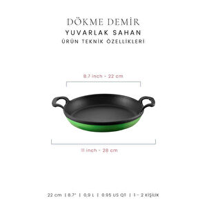 Voeux Kitchenware Forêt Yeşil Derin Yuvarlak Döküm Sahan Ve Ahşap Nihale 22 Cm