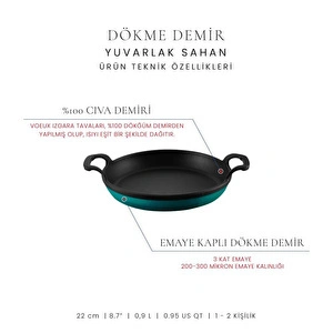 Voeux Kitchenware Profond Turkuaz Yuvarlak Döküm Sahan Ve Ahşap Nihale 22 Cm görseli 3