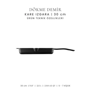 Voeux Kitchenware Elegance Siyah Döküm Kare Izgara Tava 30 Cm görseli 4
