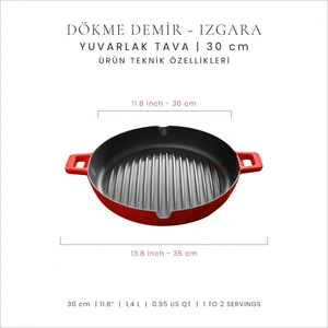Voeux Kitchenware L'amour Kırmızı Döküm Yuvarlak Izgara Tava 30 Cm görseli 2