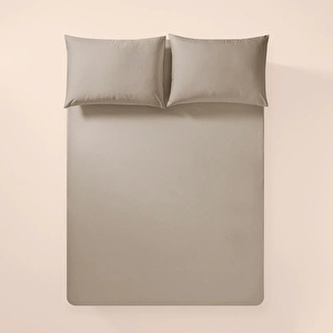 Penelope %100 Pamuk Percale Lastikli Çarşaf 180x200 Cm Taş Rengi - Pure Serisi görseli 1