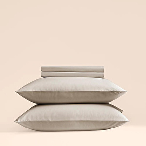 Penelope %100 Pamuk Percale Lastikli Çarşaf 180x200 Cm Taş Rengi - Pure Serisi görseli 2
