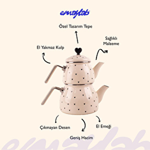 Emaylab Black Cupid Kalp Desenli Emaye Çaydanlık Takımı (özel Zamak Tepeli)