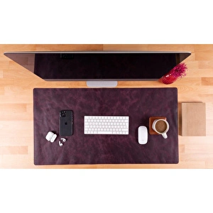 Bloominbag Still & Silent - Scarlet Red Doğal Deri Desk Mat Macbook Altlığı Ve Mousepad görseli 3