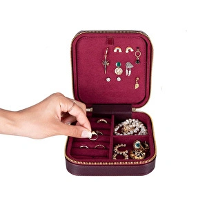 Bloominbag Amanda Burgundy Bloom Grande Gerçek Deri Takı & Mücevher Kutusu görseli 3
