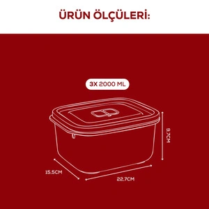 Vienev Kapaklı 3’lü Mikrodalgaya Uygun Dikdörtgen Saklama Kabı Seti - 2000 Ml