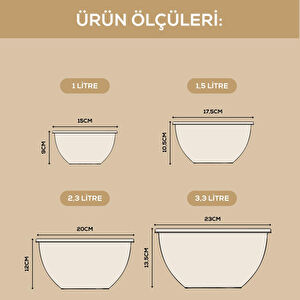 Vienev 4’lü Yuvarlak Kase Seti Yeşil | 1l, 1.5l, 2.3l, 3.3l | Kapaklı Çok Amaçlı Mutfak Saklama Kabı