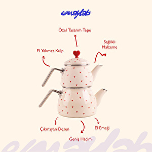 Emaylab Cupid Kalp Desenli Emaye Çaydanlık Takımı (özel Zamak Tepeli)