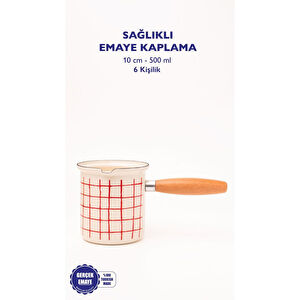 Emaylab Cupid Kareli Emaye Ahşap Saplı Cezve (500ml-6 Kişilik)