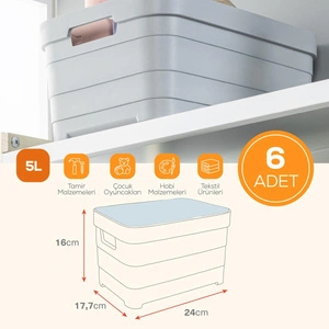 Vienev 6'lı Kapaklı 5 Litre Saklama Kutusu Antrasit
