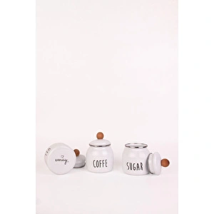 Emaylab Motto Tea Coffee Sugar 3lü Emaye Baharatlık Seti