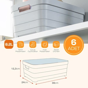 Vienev 6'lı Kapaklı 8,2 Litre Saklama Kutusu Antrasit