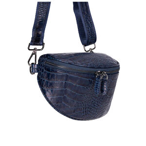 Bloominbag Alora Scarlet Heat Croc Lacivert Deri Bel Çantası