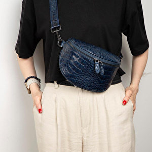 Bloominbag Alora Scarlet Heat Croc Lacivert Deri Bel Çantası