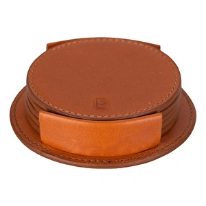 Bloominbag Lavion Sandy Tan Deri Yuvarlak Bardak Altlığı Seti (5'li) görseli 2
