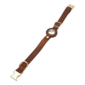 Bloominbag Bloompaw Saddle Brown Airtag Yuvalı Hakiki Deri Pet Tasma görseli 1