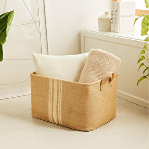 Ocean Home Textile Çizgili Jüt Sepet 42 X 31 X 25 Cm görseli 5