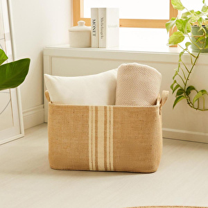 Ocean Home Textile Çizgili Jüt Sepet 42 X 31 X 25 Cm görseli 4