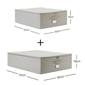 Ocean Home Textile 2'li Gri Balıksırtı Destekli Hurç Set 45 X 55 X 18 + 55 X 70 X 18 Cm görseli 3